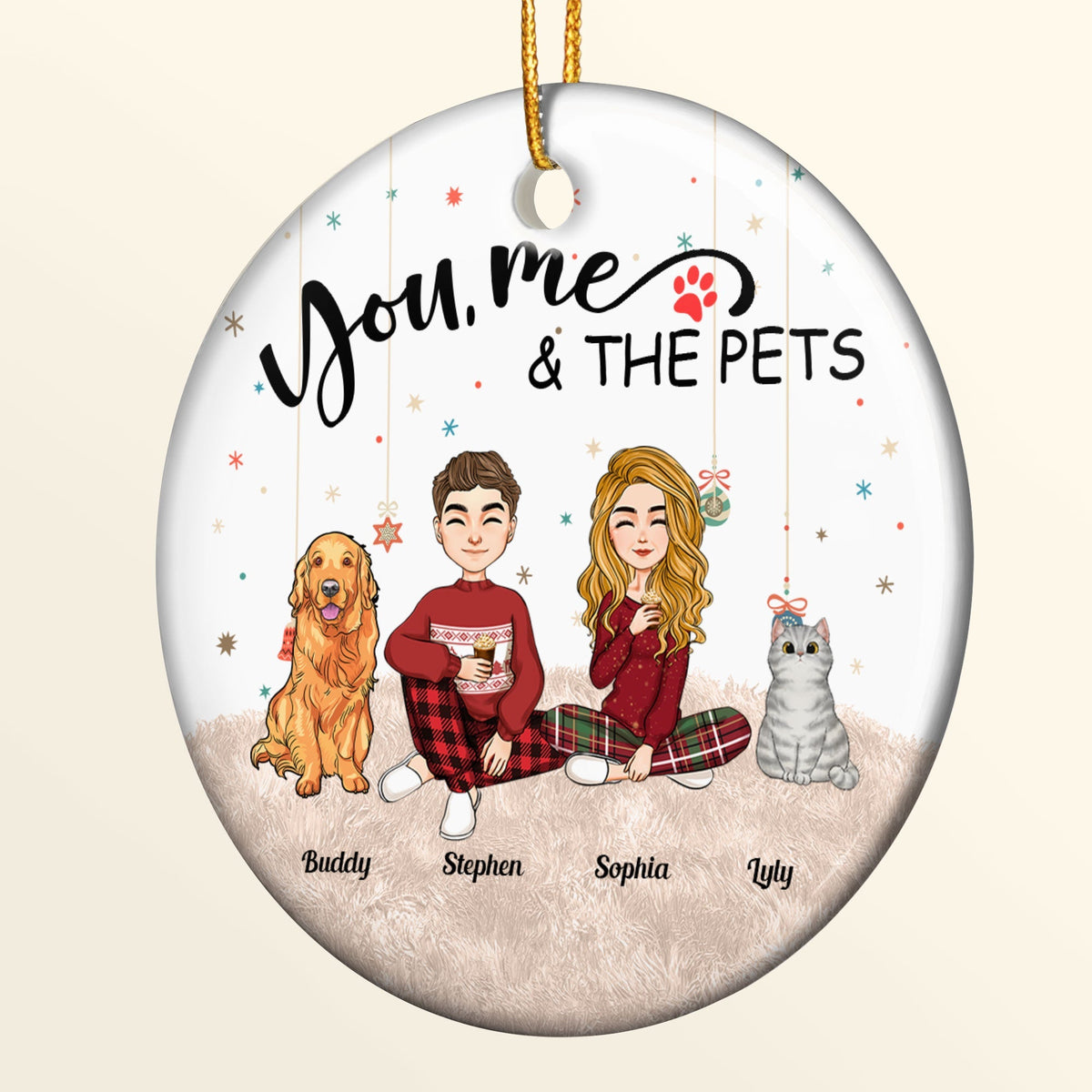Personalized You, Me & The Pets Christmas Ornament - Ceramic Keepsake